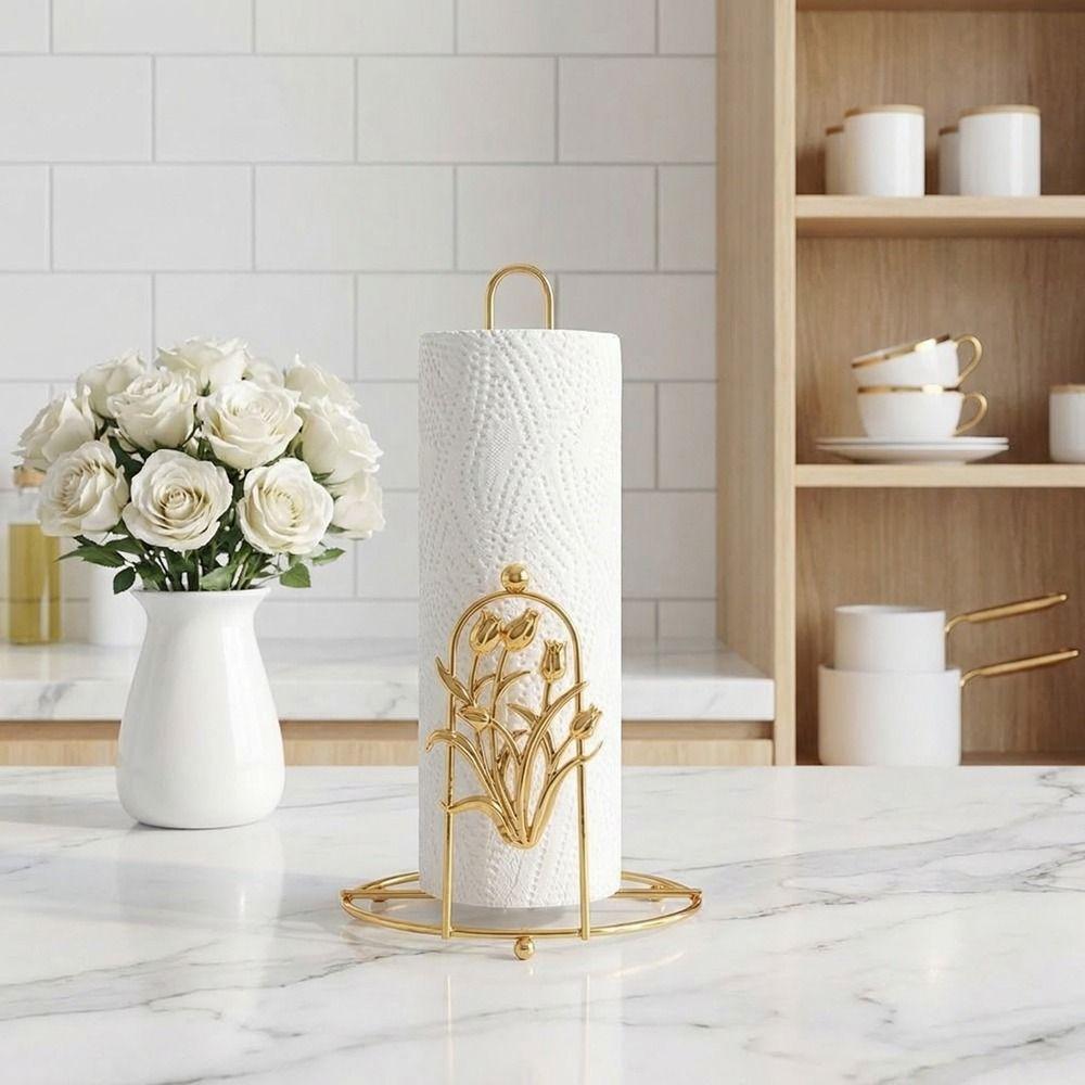 Creative Iron Tree Paper Towel Holder Gold One-handed Tear Vertical Paper Shelf Decorative Free Standing Tissue Stand Farmhouse