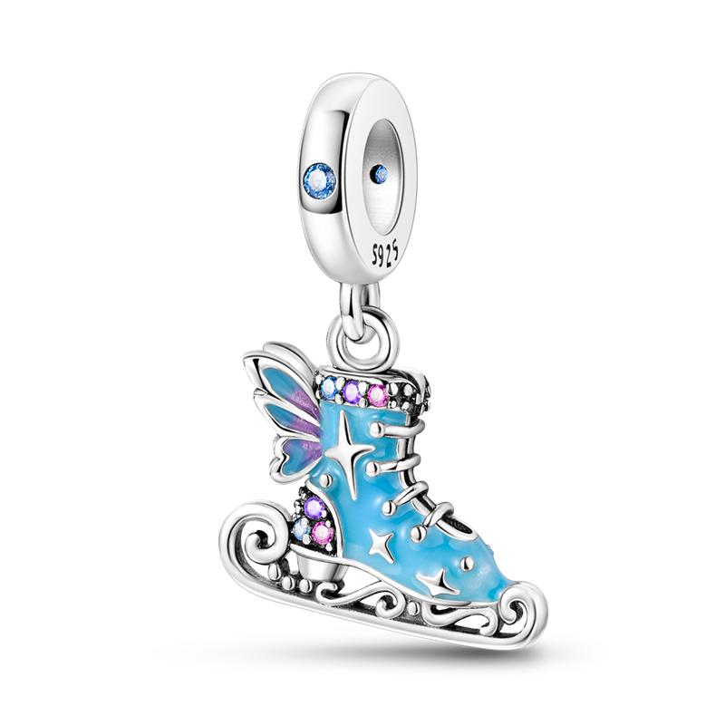 Hard Winter Charms Bead Copper Cz Zircon Snowflake Snowman Ice Skate Pendant Fit Original Bracelet Diy Jewelry