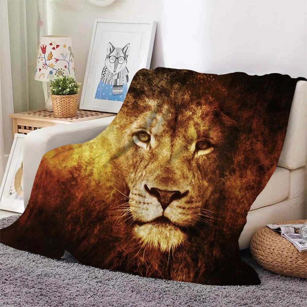 Colourful Lion Pattern Flannel Throw Blanket King Queen Size Super Soft Warm Blanket for Bed Sofa Couch Lightweight Kid Boy Gift