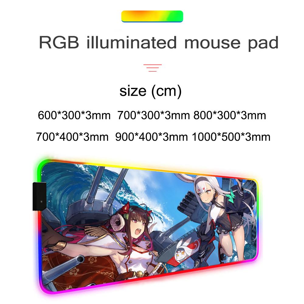 Azur lane Muismat RGB Gaming Muismat Grote LED Mat PC Bureau Mat Lichtgevende Muismat Grote Toetsenbordmatten Tafelkleed Met Achtergrondverlichting