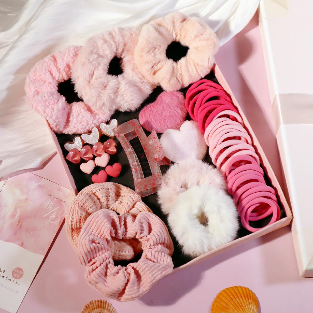 Ensemble d'accessoires pour cheveux roses, Chouchous pour femmes, Pince à cheveux Love rose éclaboussures d'encre pour la Saint-Valentin