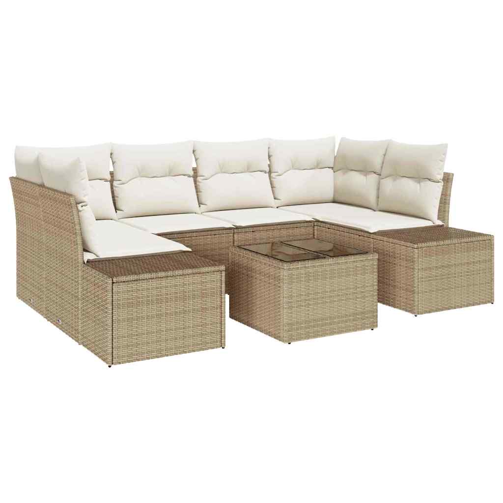 Sofa Set with Cushions 7 pcs Beige Poly Rattan