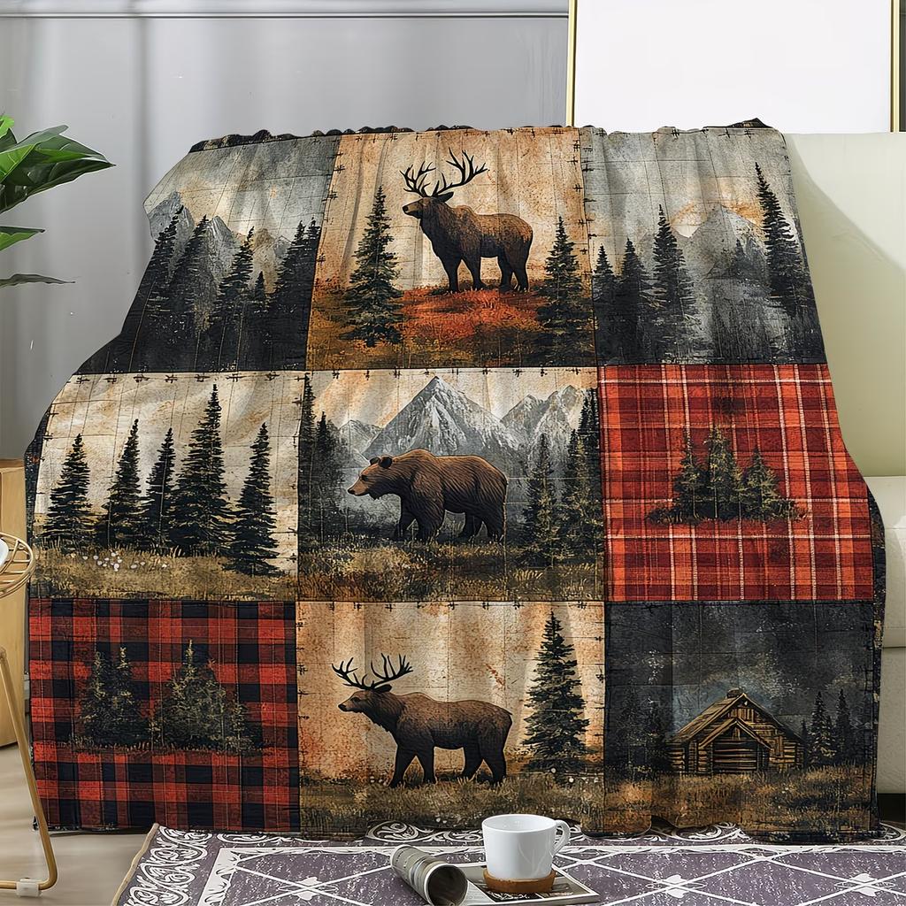 Cozy Blanket with Rustic Cottage and Pine Tree Print - Soft Warm Blanket Sofa Bed Car Office Camping and Travel All-Season Gift