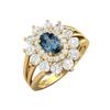 6X4MM Oval London Blue Topaz Gemstone 925 Sterling Silver Gold Plated Halo Split Shank Ring