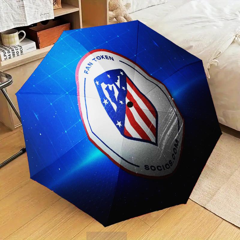 Atletico Madrid Crest Automatic Folding Umbrella - 8-Rib Travel Umbrella with Auto Open/Close & Portable Gifts for Holidays or Birthdays