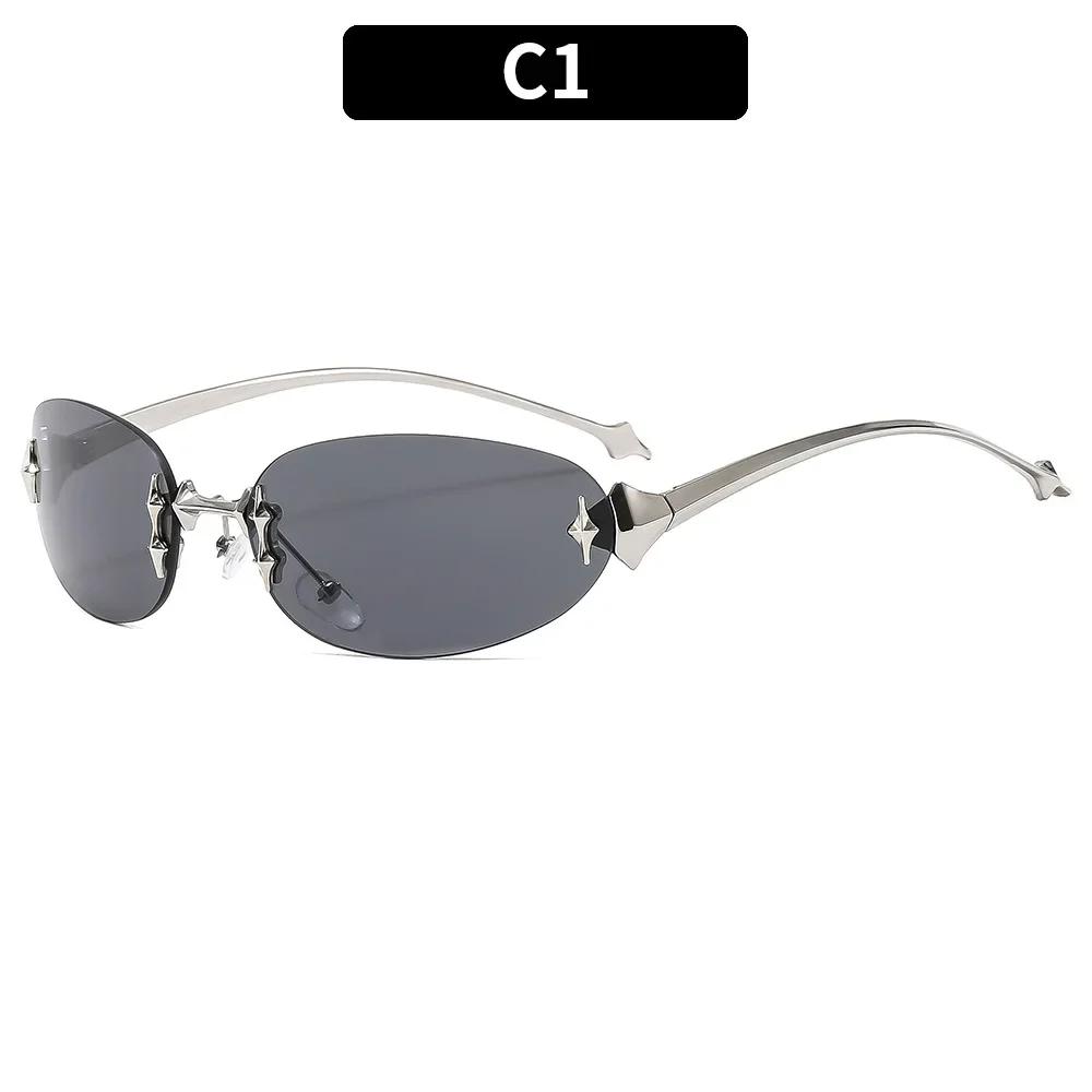 Lunettes de Soleil Étoilées Sans Monture Bord Elliptique Sans Monture Y2K SpicyGirl Même Style que les Ins Lunettes de Soleil Mode Tendance Femme