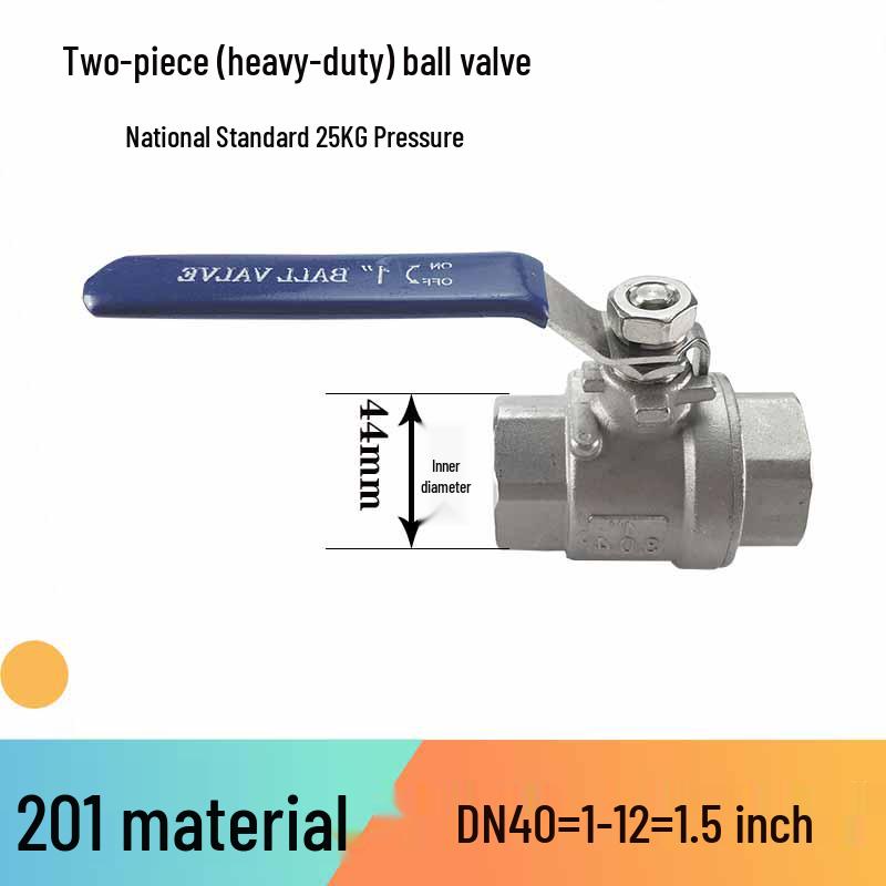 Heavy-Duty 201/304 Stainless Steel Ball Valve, Two-Piece, WOG100, Large Bore, Sizes DN15, DN20, DN25, 2 Inch.