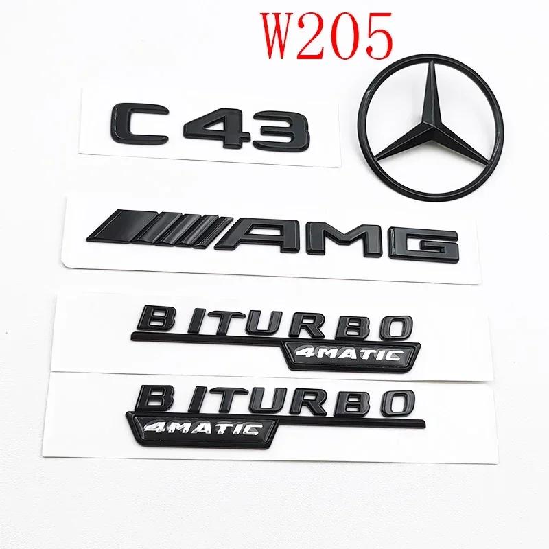 3D ABS Black C43 Logo Letters BITURBO 4MATIC Badge Car Rear Star Sticker BITrunk AMG Emblem Mercedes Benz AMG W205 W206 C205 AF1