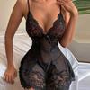 Sexy Women's Underwear Dress See Through Lace Deep V Bra Sleeping Skirt Set Temptation Exotic Mini Babydolls Erotic Lingerie