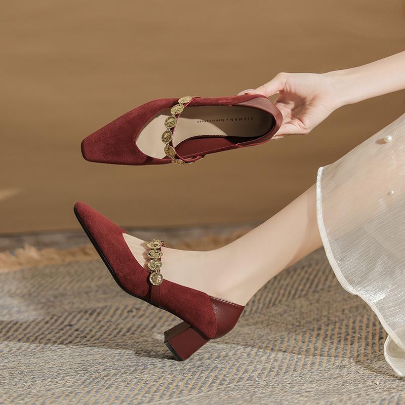 5997 temperament new niche design suede thick heel square head two wear comfortable and versatile women's Mary Jane single shoes women