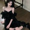 Korean Style Black Cabaret Dress Women Y2k Off Shoulder Mini Party Dresses Cute One Piece Tunic Mesh Vestidos