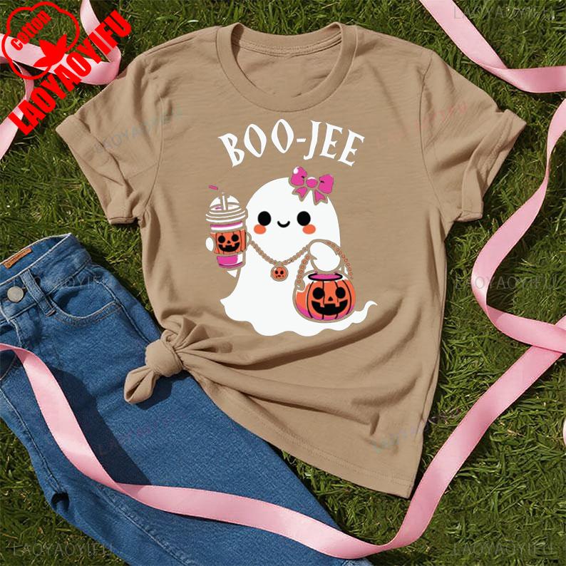 Halloween Ghost Shirt Cotton Summer Short Sleeve Tee Spooky Vibes Hoodie Boo Jee Sweater Casual Gifts For Halloween Season