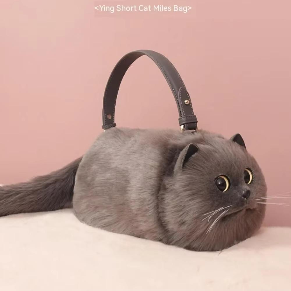One-Shoulder-Tasche Damen-Design Kleine Herren-Umhängetasche Vielseitige Handgefertigte Herbst- und Winter-Plüsch Niedliche Katze-Tasche
