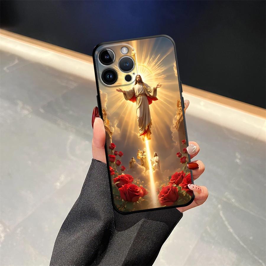 The Cross Jesus Pattern Black Soft Phone Cover Case for iPhone 13 12 11 17 Pro Max XS Max 7 8 15 16 14 Plus 17Air XR