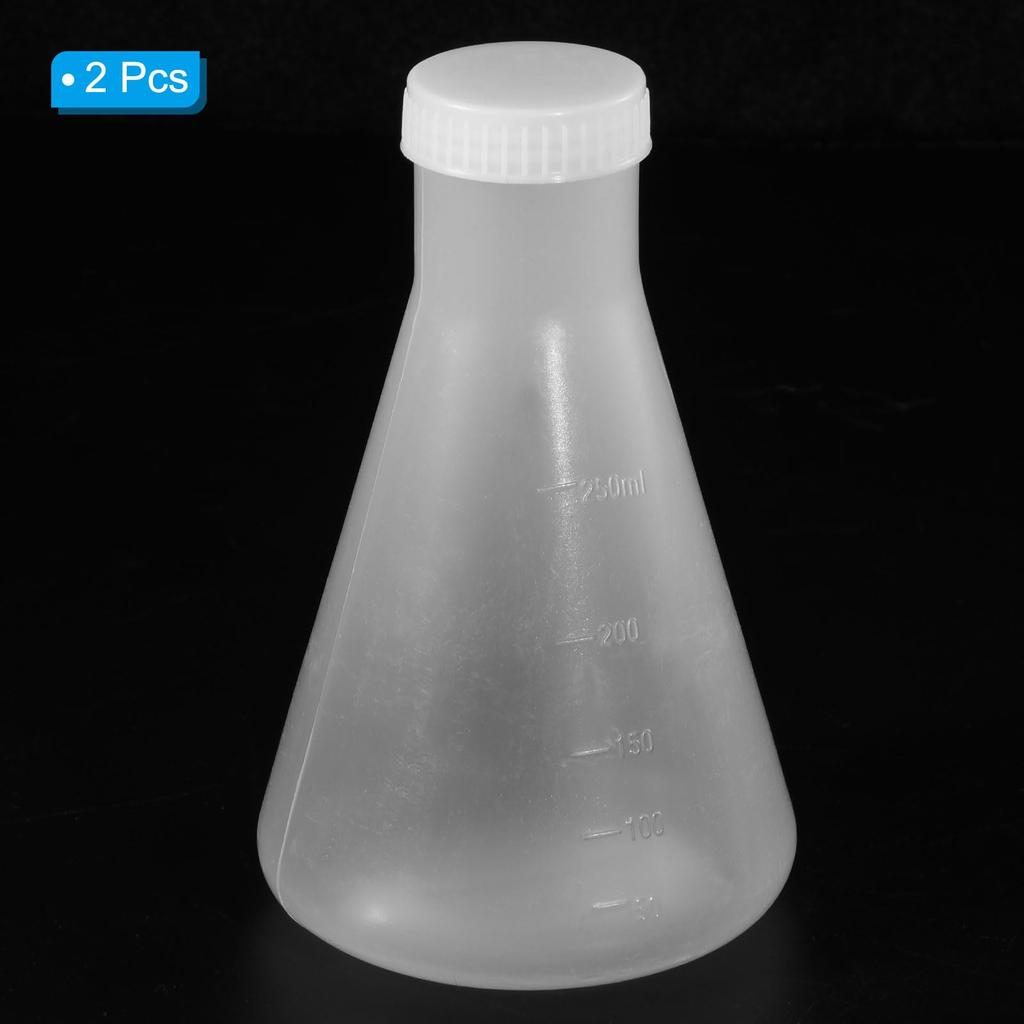 PATIKIL 250ml Plastic Erlenmeyer Flask with Screw Cap, 2-Piece Narrow-Neck Erlenmeyer Flask for Laboratory Use, Clear