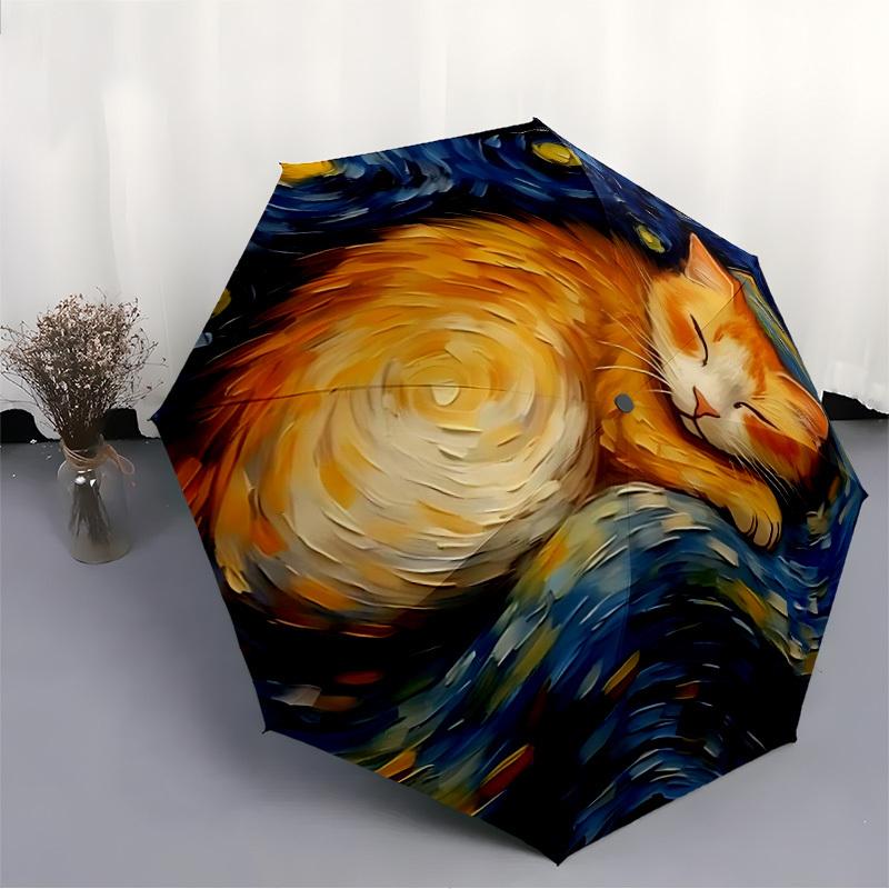 1pc Cat Night Automatic Folding Umbrella - Compact 8-Rib Design, Durable Plastic & Iron, Lightweight for Outdoor Daily Use087