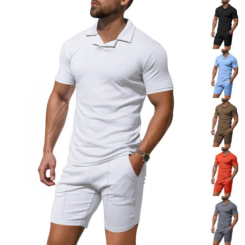 Vår- och sommar lös fitness daglig herr kortärmad kostym pikétröja kortärmade shorts sport och fritid tvådelad set