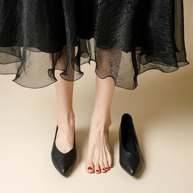 New Women Shoes Genuine Leather Pumps Concise Pointed Toe High Heels Shoes Fashion Dress Shoes