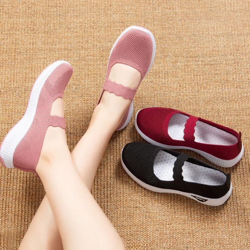 cloth shoes women's summer mesh shoes jujube middle old mother soft sole one pedal women's shoes breathable
