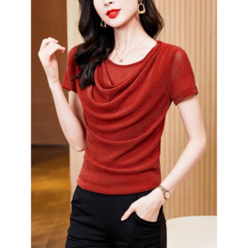 Small Shirt Foreign Style T-shirt Women's Short-sleeved Summer New French Crew Neck Bottoming Purple Top