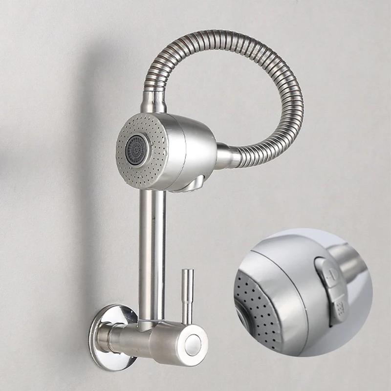 Black Wall Mounted Faucet Single Cold Water Tap 360 Rotating Spout Washing Faucet Folding Neck Bathroom Kitchen Tap