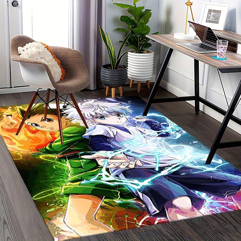 1 stuks Hunter x Hunter Killua en Gon Anime Stoelmat - Bureau Tapijt met Elektrisch en Vuur Ontwerp, Geschikt voor Huisdecoratie, Gaming Kamer, Seizoensgebonden