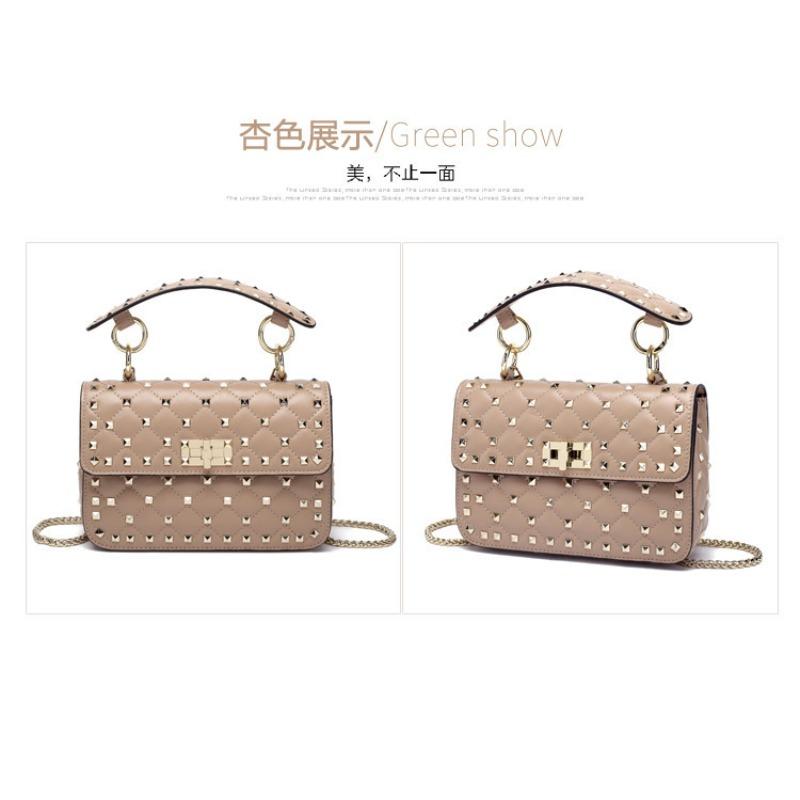 Xiaoxiangfeng Kettennieten Umhängetasche Kleine quadratische Tasche Lammleder Handtasche Einzelne Schulter Klappe Leder Heiß verkaufende Damentasche