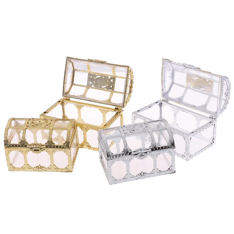 1Pc Portable Candy Hollow Gold Silver Treasure Chest Case Organizer Storage Box