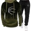 2024 Men Hoodie Printed Tracksuit Men's Hooded Hoodie + Sports Pants Sets Pullover Sweater Tops and Jogging Pants Casual 2 Piece Outfit