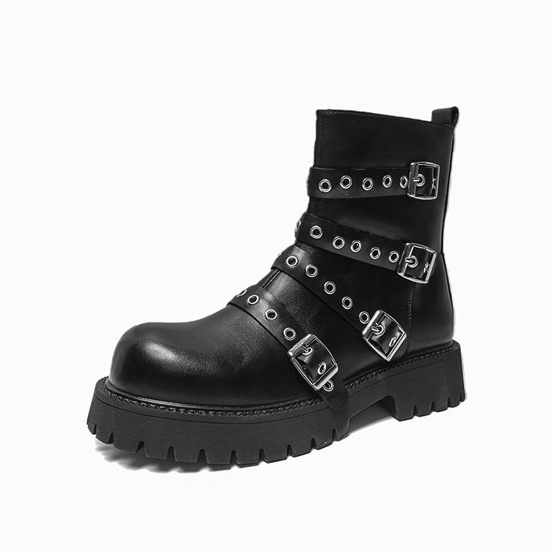 Men's European Square Toe Ankle Boots, Autumn/Winter Mid-Heel, Large Size Thick Sole Martin Boots