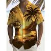 Men's Tropical Sunset Sailboat 3D Printed Short Sleeved Shirt Hawaii Beach Casual