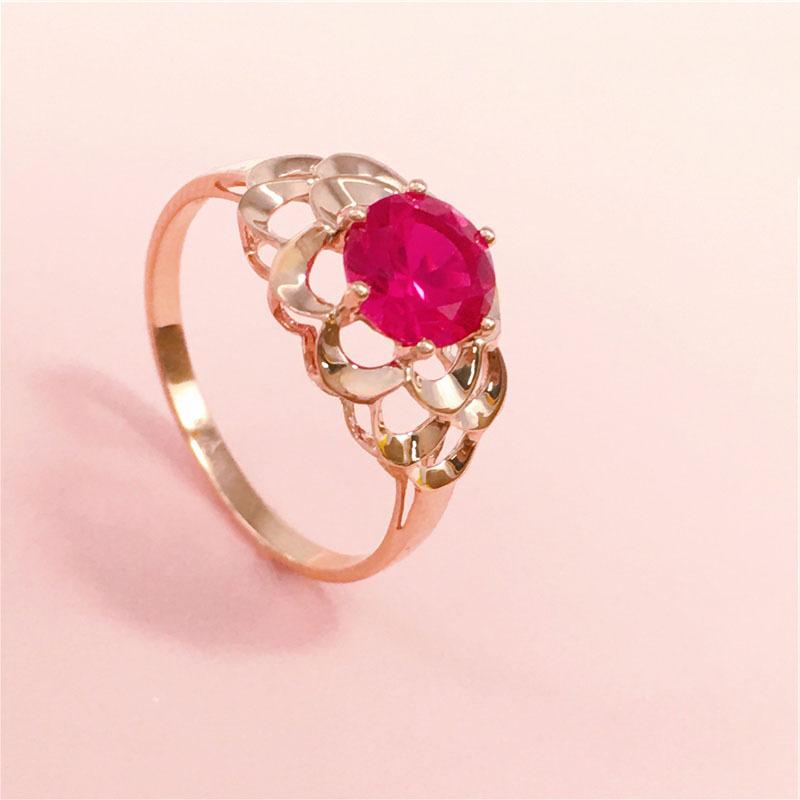Russia 585 Purple Gold Red Stone Lace Ring Exquisite Rose Gold Plated Color Gold Hollow Design Ring