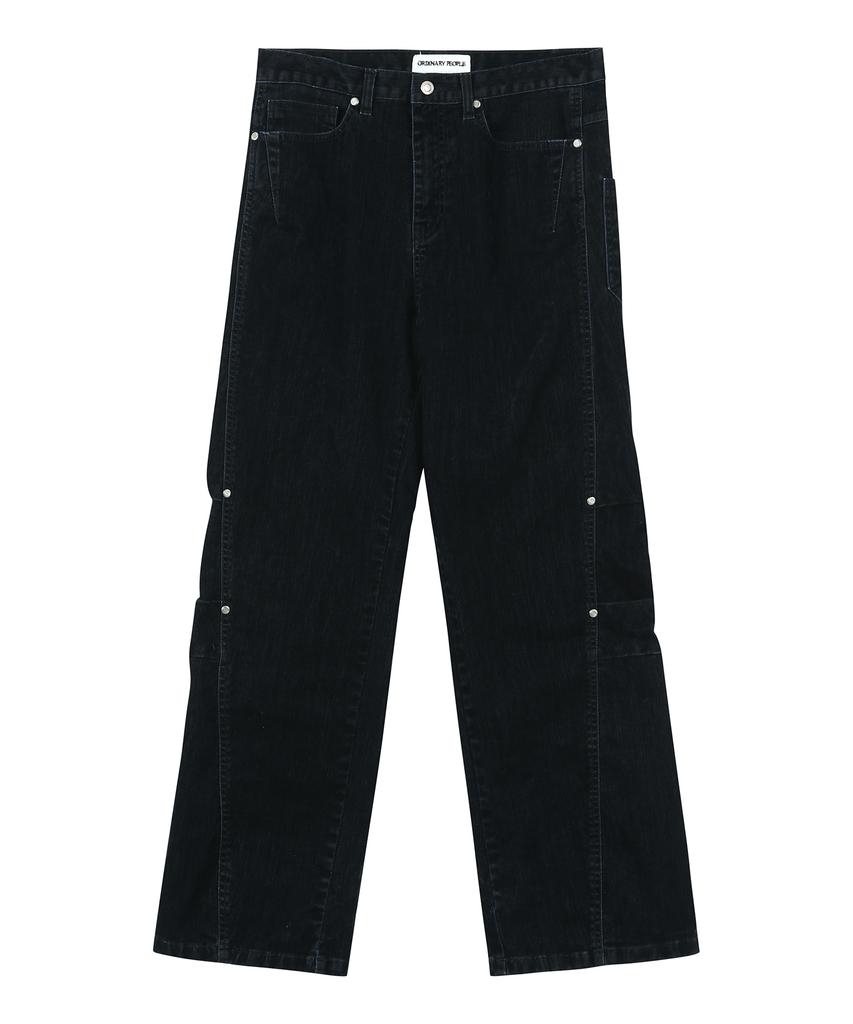 ORDINARY PEOPLE Vintage Velvet Texture Curved Pants (Navy)