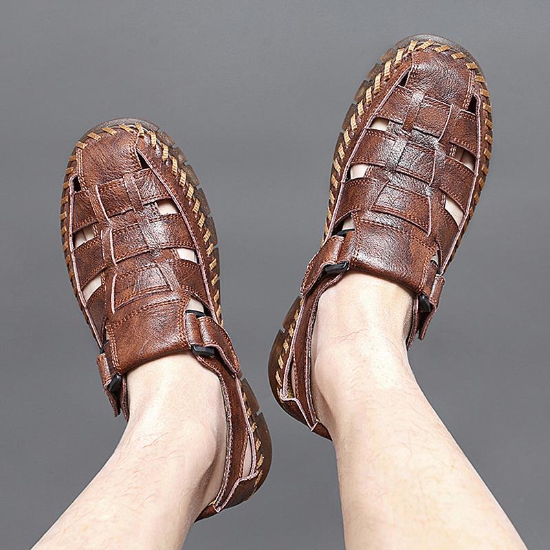 Fashion Genuine Leather Men Shoes Handmade Sewing Summer New Men's Sandals Men Sandals Outdoor Fashion Sandals Men