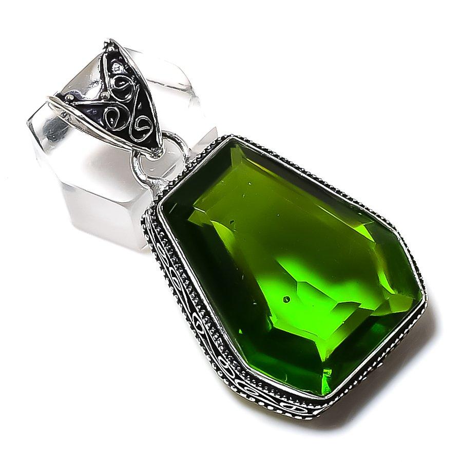 Natural Peridot Gemstone Handmade 925 Sterling Silver Gift Pendant 1.89" S9e21