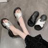 Thick-soled cross-band versatile outer wear fashion beach 2025 summer new solid color muffin sandals silver cool slippers