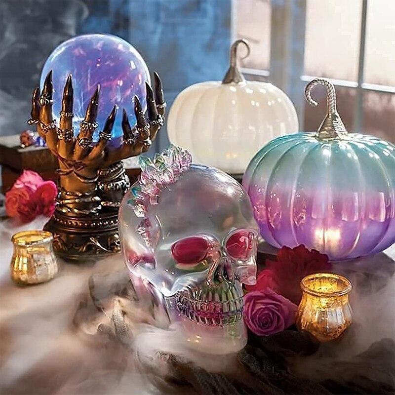 Witch Creative Glowing Glass Halloween Crystal Ball Deluxe Celestial Magic Skull Finger Plasma Ball Spooky Home Halloween Decor