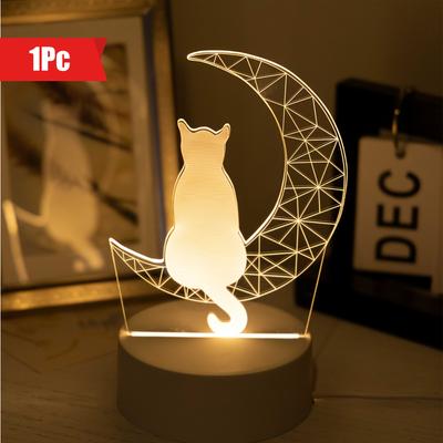 1 Fantasifuld 3D Lysende Månekat - USB-drevet, Kreativ Hjemmebordslampe, Stue Dekoration