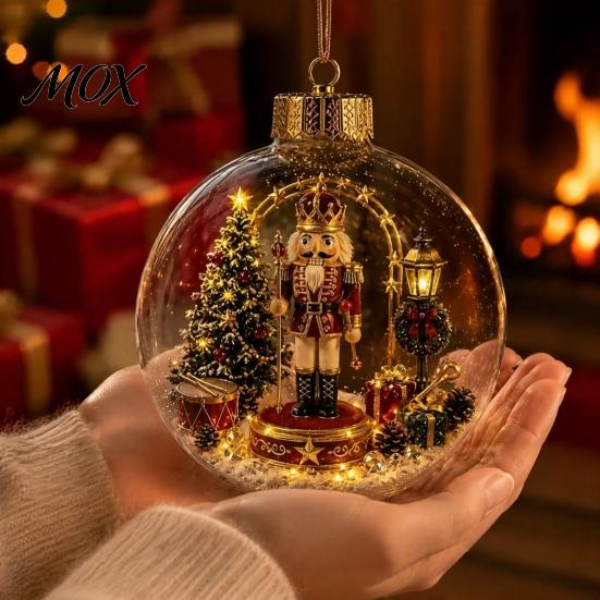 Decorative Night Lights for Bedroom Lighted Christmas Ornament with Warm LED Lights, Retro Metal Cap Ornaments Mantels Transparent Ball Holiday