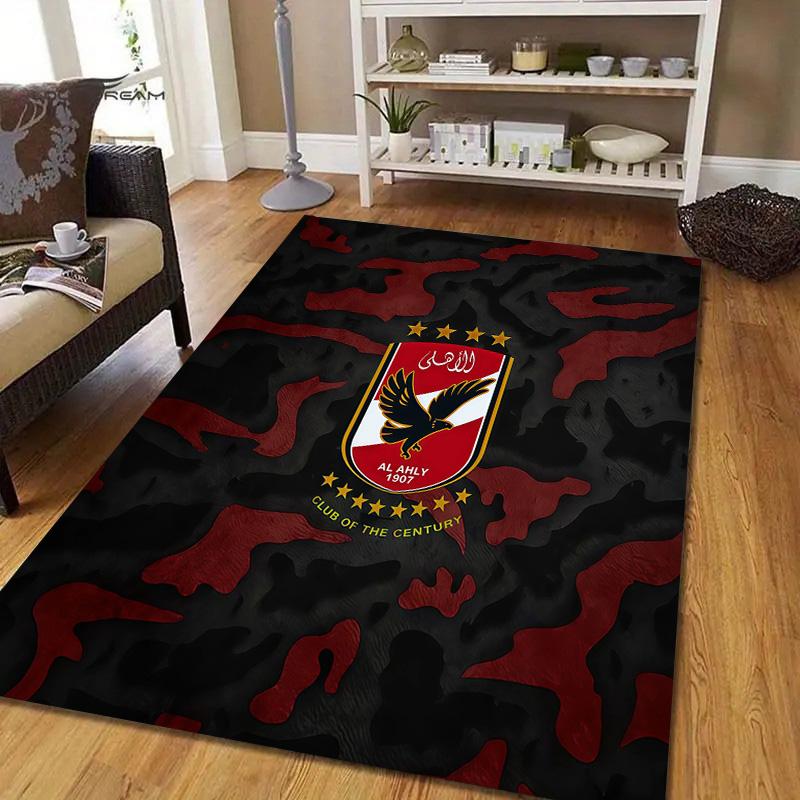 Al Ahly Sporting Club2 Flannel Pattern Square Carpet,Area Rug,Carpet Rug for Living Room Bedroom Sofa Playroom Decor,Non-slip Floor Mat