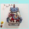 Elephant Pattern Traditional Embroidered Canvas Backpack With Drawstring Closure