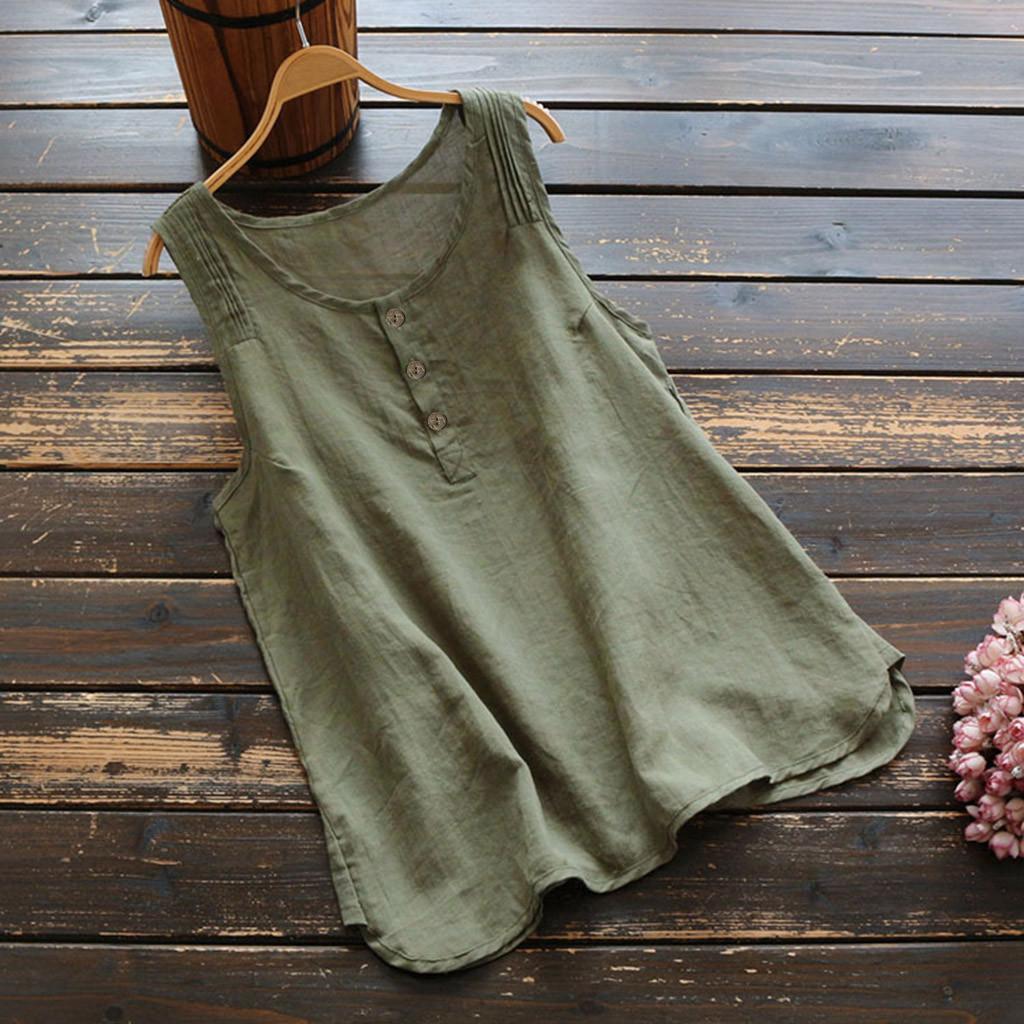 Twist Button Sleeveless Solid Color Vest