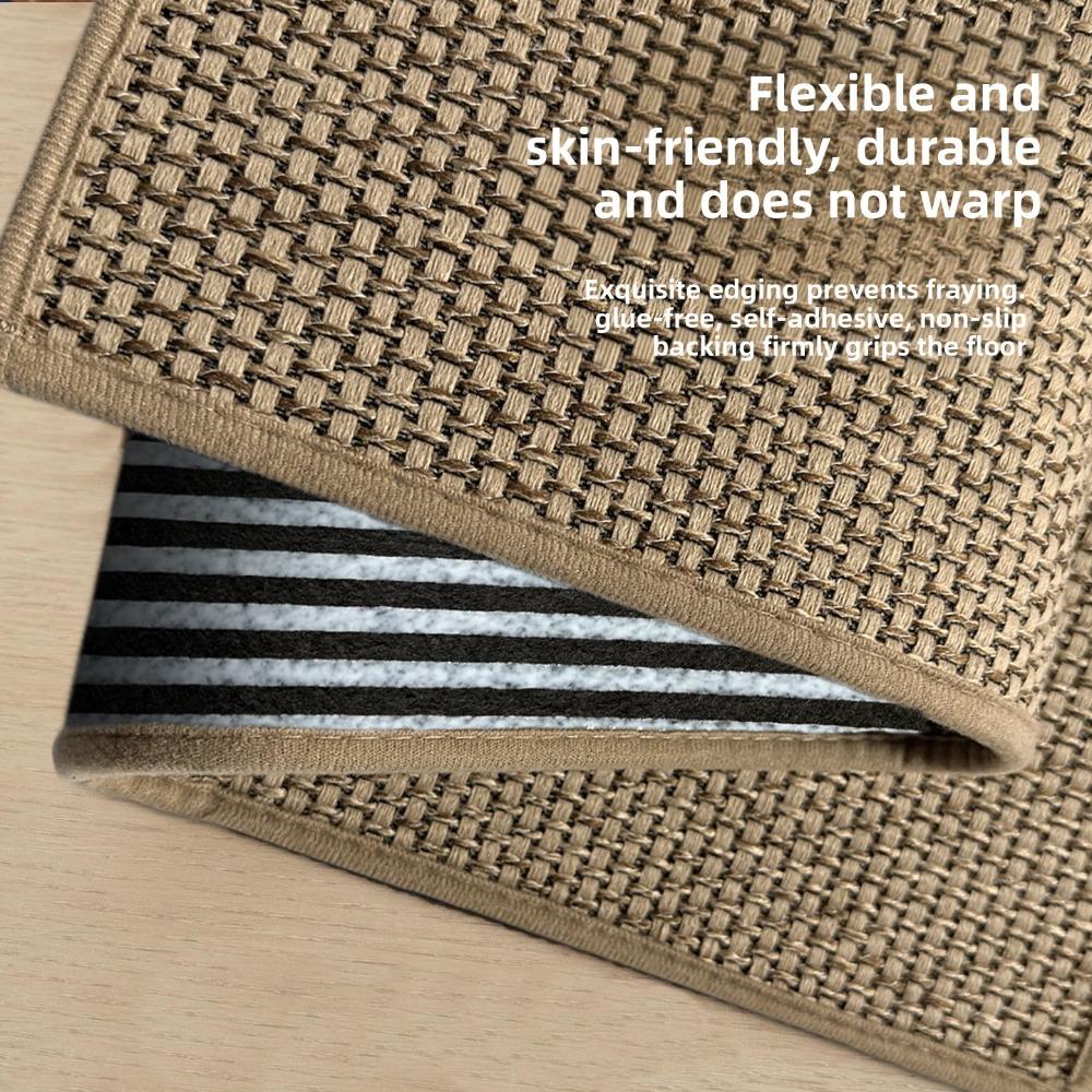 Faux Linen Non-Slip Door Mat TPR Self-Adhesive Washable Entry Rug Water Absorbent Stain Resistant Retro Home Entrance Floor Mat