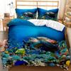Shark Bedding Set King Size for Girl Boys Tropical Marine Life Ocean Fish Sea Turtle Rainbow Color Coral Polyester Duvet Cover