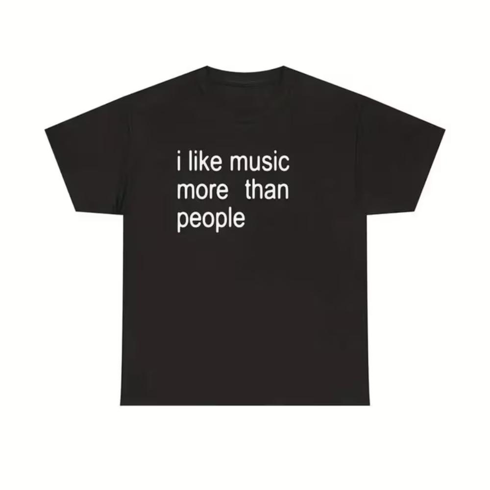 2026 Ny Herr Vintage Jag Gillar Musik Mer Än Människor Bokstav T-shirt Unisex Dam T-shirt Casual Streetwear Harajuku Sommar Bomull