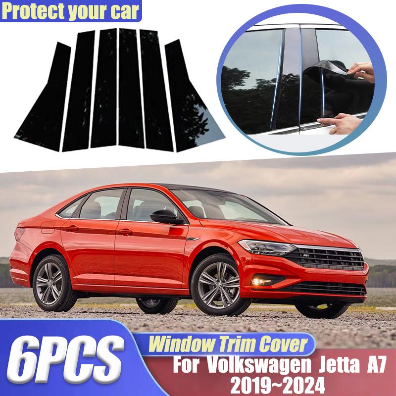 For VW Volkswagen Jetta A7 Accessories GLI ~2024 6PCS Window Trim Covers B C Pillar Center Column Stickers Accessories