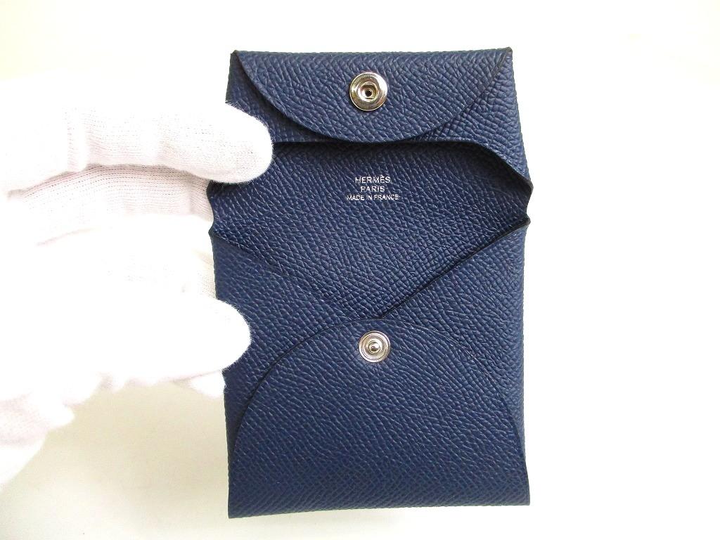 Authentic HERMES Blue navy Tourillon Leather Coin Purse Bastia #b168  Open box