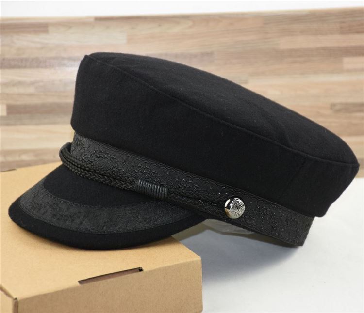 British Van Navy Hat, Autumn and Winter Woolen Sailor Hat, Flat Top Hat, Small Fragrant Women's Hat, Large Size Hat