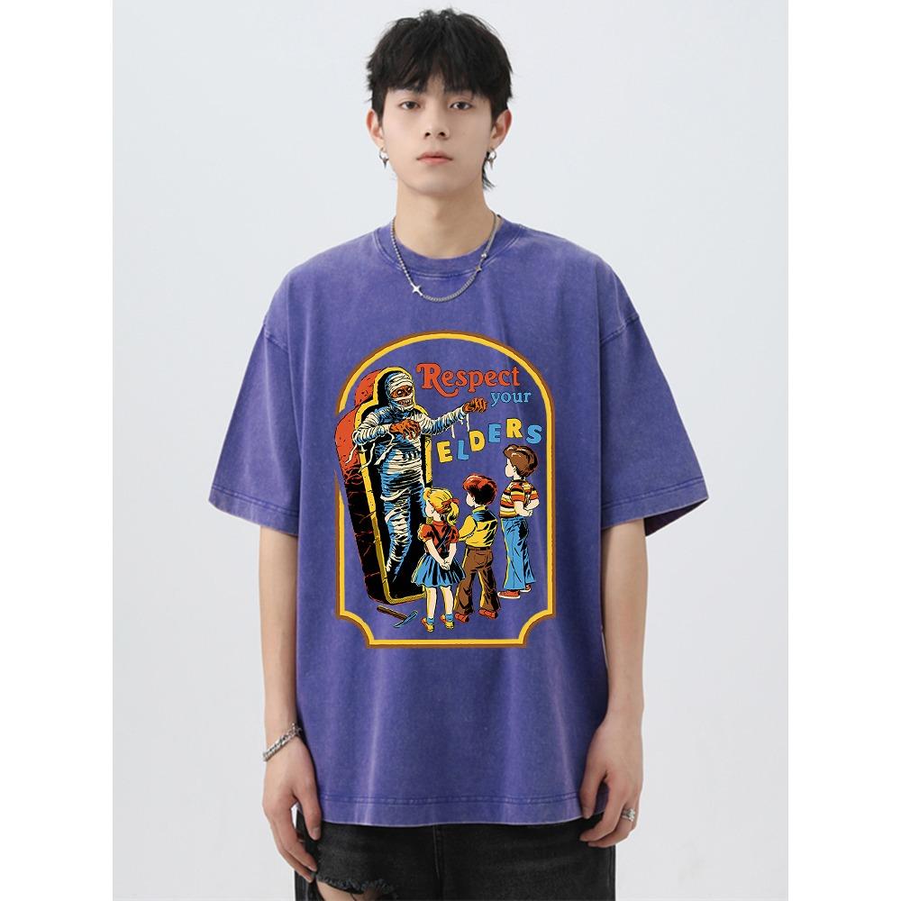 Respect Your Elders Mummy Funny Washed Retro Men Tee T Shirt Breathable Clothes Oversize Short Sleeve