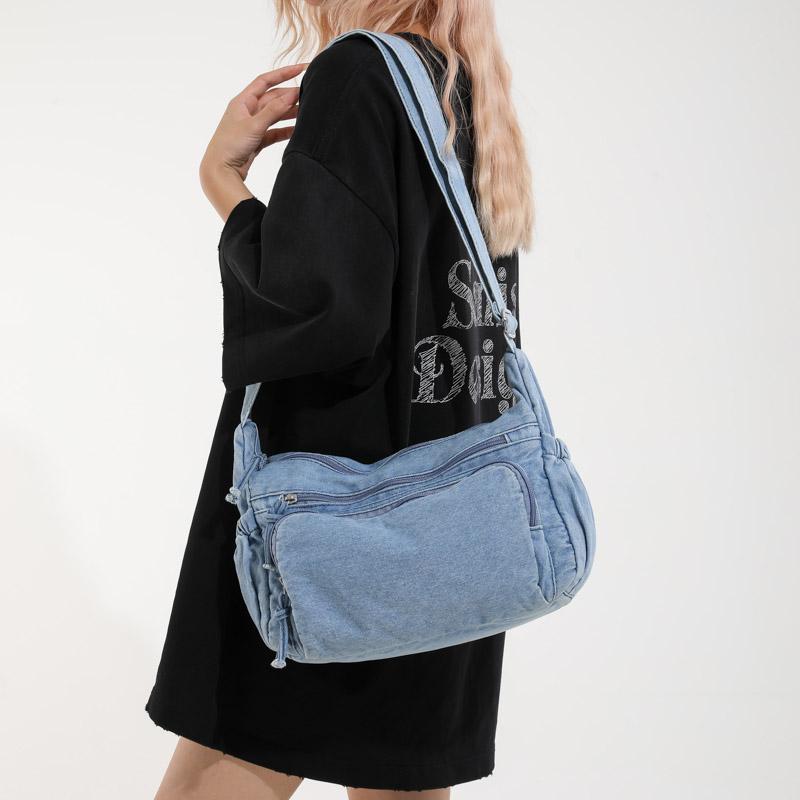 New Women's Fashion Shoulder Bag Denim Tote Purse Crossbody Handbag with Long Strap for Ladies Girls Daily Use Shopping Wallet